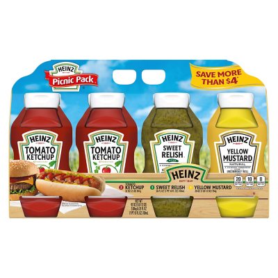 Heinz Picnic Pack Condiments, 4-Pack | Includes Ketchup, Sweet Relish & Yellow Mustard for Grilling & Outdoor Meals