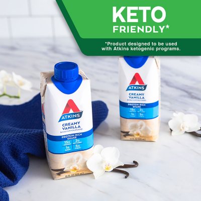 Atkins 15g Keto Protein Shake – Creamy Vanilla, 11 fl. oz., 15-Pack | Low Carb, Ready-to-Drink