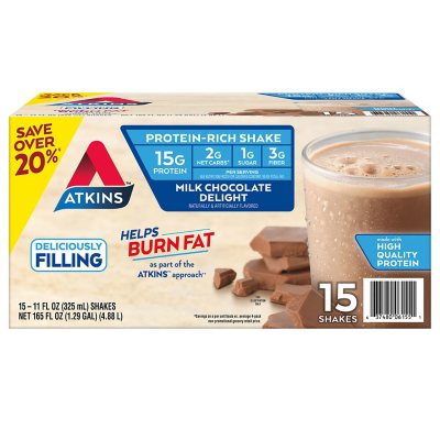 Atkins 15g Keto Protein Shake – Milk Chocolate, 11 fl. oz., 15-Pack | Low Carb, Ready-to-Drink