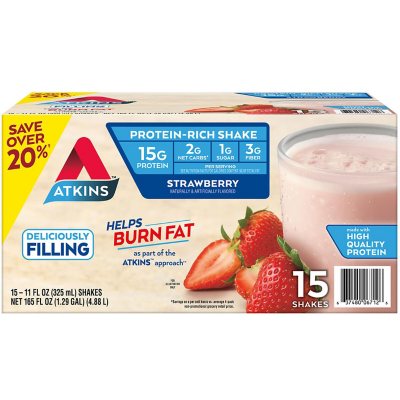 Atkins 15g Keto Protein Shake – Strawberry, 11 fl. oz., 15-Pack | Low Carb, Ready-to-Drink