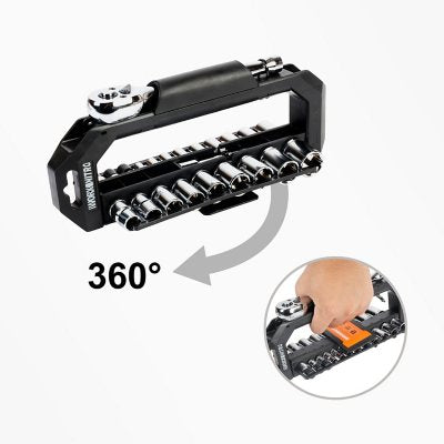 WORX 23-Piece 1/4" + 3/8" Drive Socket Set with Rotatable Rack | Precision Mechanic & DIY Tool Kit