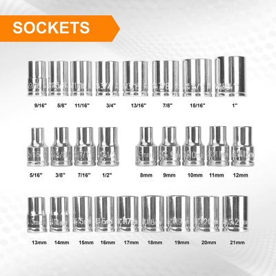 WORX 30-Piece 1/2" Drive 6-Point Socket Set | Heavy-Duty Mechanic & DIY Tool Kit