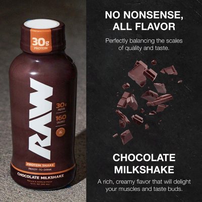 RAW Protein 30g Protein Shake – Chocolate, 12-Pack | Clean, Plant-Based, Ready-to-Drink
