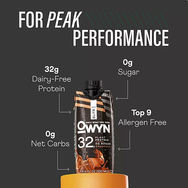 OWYN Pro Elite 32g Keto Plant Protein Shake – Chocolate, 11.15 fl. oz., 15-Pack | Vegan, Dairy-Free, Low Sugar