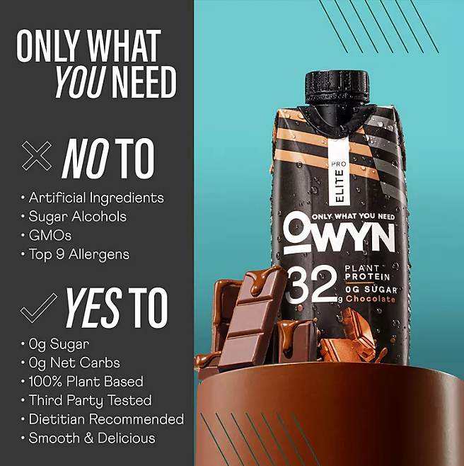OWYN Pro Elite 32g Keto Plant Protein Shake – Chocolate, 11.15 fl. oz., 15-Pack | Vegan, Dairy-Free, Low Sugar