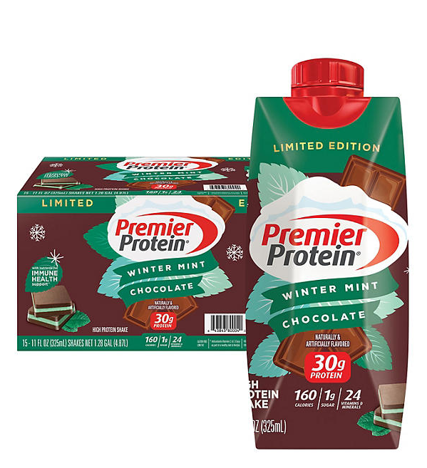 Premier Protein 30g High Protein Shake – Winter Mint Chocolate, 11 fl. oz., 15-Pack | Limited Edition, Low Sugar, Ready-to-Drink