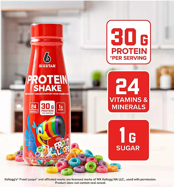 Six Star Kellogg's 30g Froot Loops Protein Shake – 11 fl. oz., 15-Pack | High Protein, Low Sugar, Ready-to-Drink