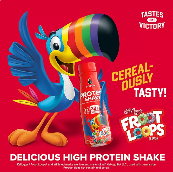Six Star Kellogg's 30g Froot Loops Protein Shake – 11 fl. oz., 15-Pack | High Protein, Low Sugar, Ready-to-Drink