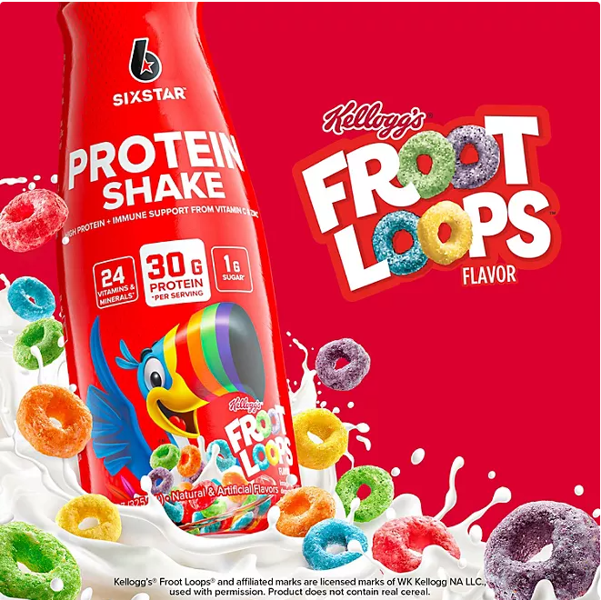 Six Star Kellogg's 30g Froot Loops Protein Shake – 11 fl. oz., 15-Pack | High Protein, Low Sugar, Ready-to-Drink