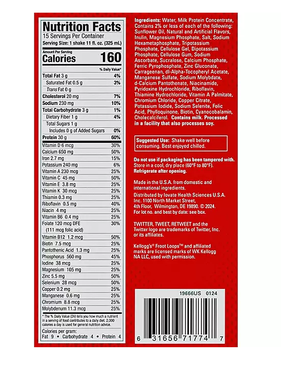 Six Star Kellogg's 30g Froot Loops Protein Shake – 11 fl. oz., 15-Pack | High Protein, Low Sugar, Ready-to-Drink