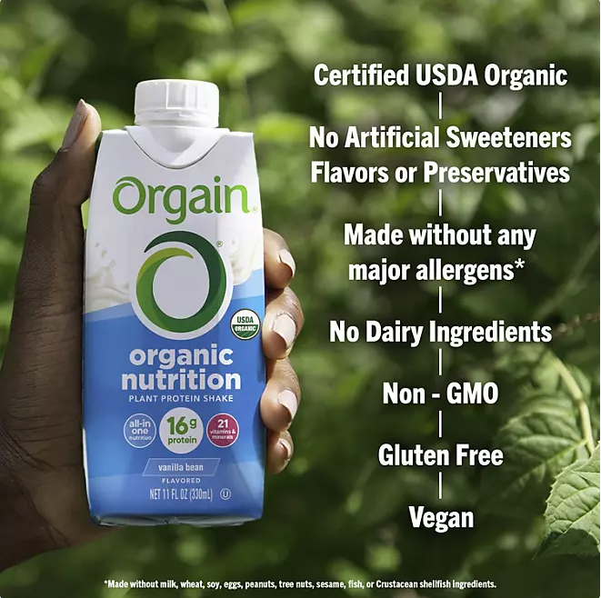 Orgain Organic Nutrition 16g Vegan Plant-Based Protein Shake – Vanilla Bean, 11 fl. oz., 12-Pack | Dairy-Free, Gluten-Free, Non-GMO