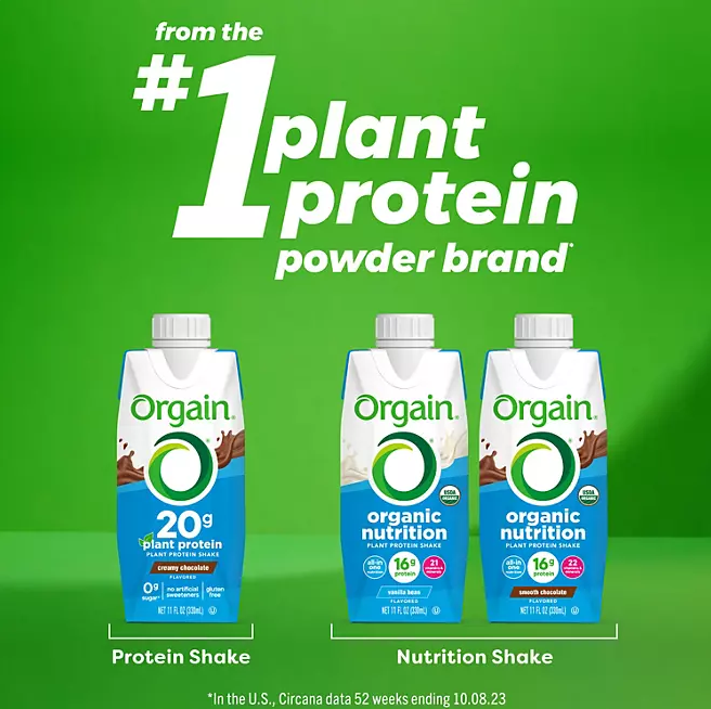Orgain Organic Nutrition 16g Vegan Plant-Based Protein Shake – Vanilla Bean, 11 fl. oz., 12-Pack | Dairy-Free, Gluten-Free, Non-GMO