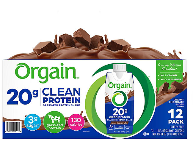 Orgain 20g Clean Protein Grass-Fed Shake – Creamy Chocolate Fudge, 11 fl. oz., 12-Pack | Low Sugar, Gluten-Free, Non-GMO