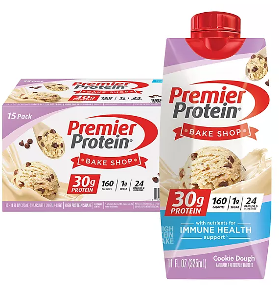 Premier Protein 30g High Protein Shake – Cookie Dough, 11 fl. oz., 15-Pack | Low Sugar, Ready-to-Drink