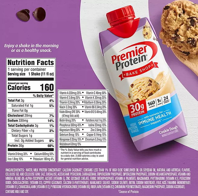 Premier Protein 30g High Protein Shake – Cookie Dough, 11 fl. oz., 15-Pack | Low Sugar, Ready-to-Drink