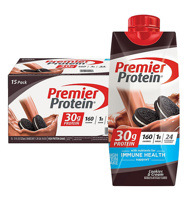 Premier Protein 30g High Protein Shake – Cookies & Cream, 11 fl. oz., 15-Pack | Low Sugar, Ready-to-Drink