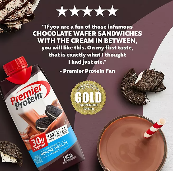 Premier Protein 30g High Protein Shake – Cookies & Cream, 11 fl. oz., 15-Pack | Low Sugar, Ready-to-Drink