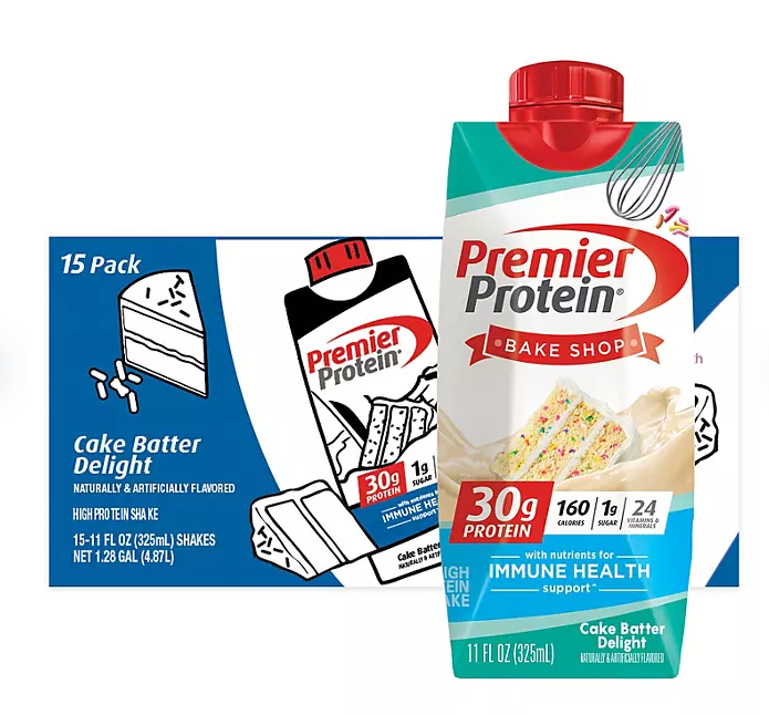 Premier Protein 30g High Protein Shake – Cake Batter Delight, 11 fl. oz., 15-Pack | Low Sugar, Ready-to-Drink