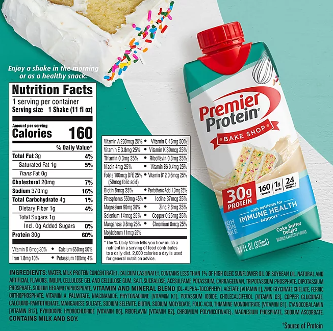 Premier Protein 30g High Protein Shake – Cake Batter Delight, 11 fl. oz., 15-Pack | Low Sugar, Ready-to-Drink