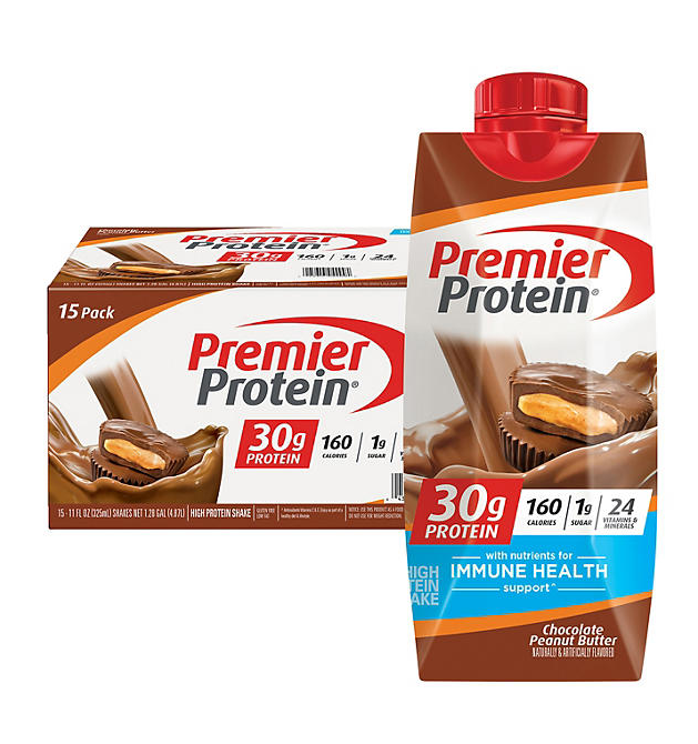 Premier Protein 30g High Protein Shake – Chocolate Peanut Butter, 11 fl. oz., 15-Pack | Low Sugar, Ready-to-Drink